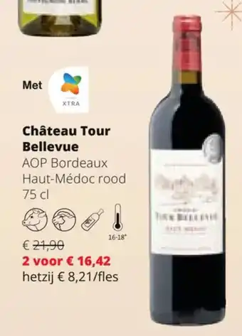Spar Colruyt Château Tour Bellevue AOP Bordeaux Haut-Médoc rood 75 cl aanbieding