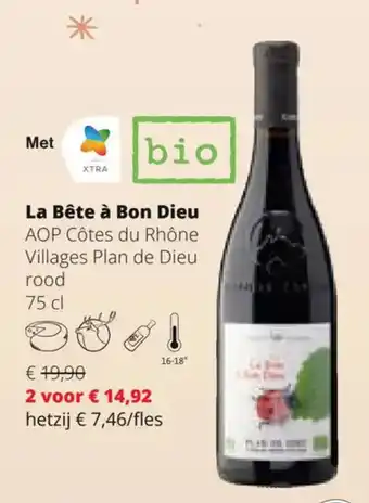 Spar Colruyt La Bête à Bon Dieu AOP Côtes du Rhône Villages Plan de Dieu rood 75 cl aanbieding