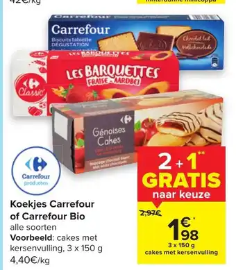 Hyper Carrefour Koekjes Carrefour of Carrefour Bio 3x150g aanbieding