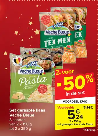 Carrefour Market Set geraspte kaas Vache Bleue 2 x 150g aanbieding