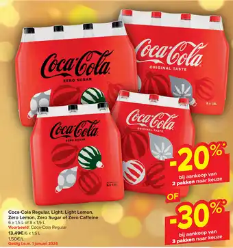 Carrefour Market Coca-Cola Regular, Light, Light Lemon, Zero Lemon, Zero Sugar of Zero Caffeine aanbieding
