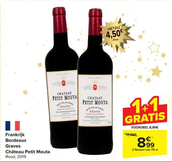 Carrefour Frankrijk Bordeaux Graves Château Petit Mouta Rood, 2019 2 flessen van 75 cl aanbieding