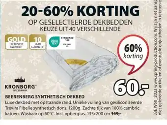 Jysk Beerenberg synthetisch dekbed aanbieding