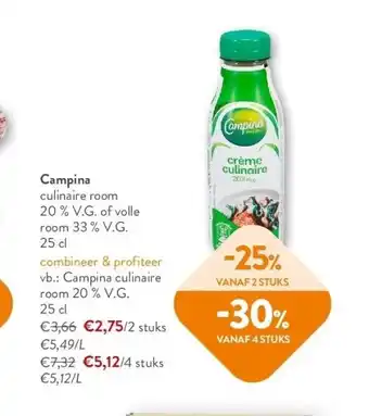 Campina culinaire room 20 % v.g. of volle room 33 % v.g. 25 cl