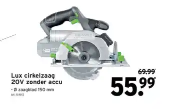 GAMMA Lux cirkelzaag 20v zonder accu aanbieding