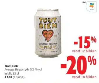 Colruyt Tout Bien Average Belgian pils 5,2 % vol in blik 33 cl aanbieding
