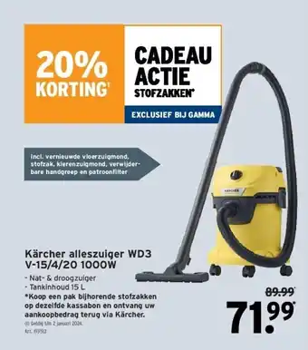 GAMMA Kärcher alleszuiger wd3 v-15/4/20 1000w aanbieding