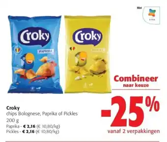 Colruyt Croky chips Bolognese, Paprika of Pickles 200 g aanbieding