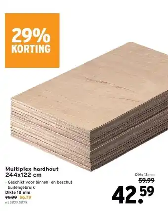 GAMMA Multiplex hardhout 244x122 cm aanbieding
