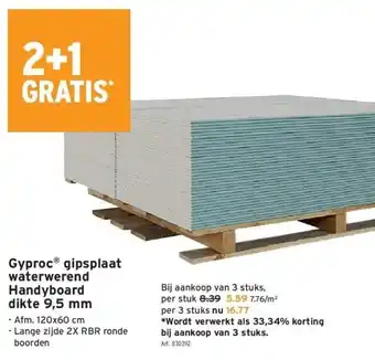 GAMMA Gyproc gipsplaat waterwerend handyboard dikte 9,5 mm aanbieding
