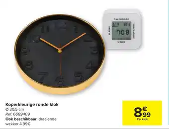 Koperkleurige ronde klok 30.5 cm