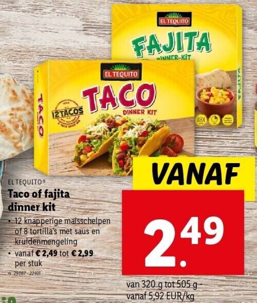 Taco of fajita dinner kit promotie bij Lidl