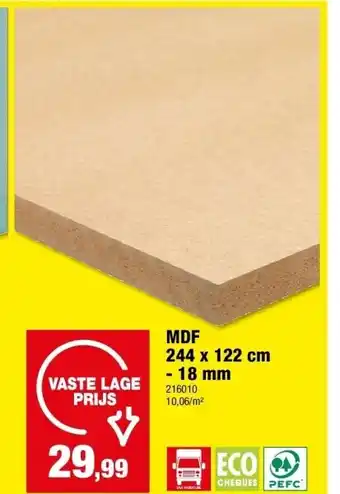 Hubo Mdf 244 x 122 cm - 18 mm aanbieding