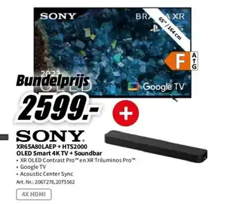 MediaMarkt Sony xr65a80laep 65 oled smart 4k aanbieding