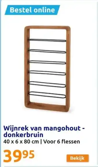 Wijnrek van mangohoutdonkerbruin 40 x 6 x 80 cm Voor 6 flessen