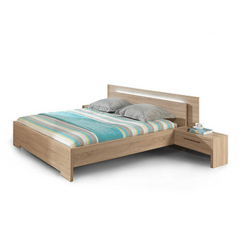 Bedframe, incl. verlichting, nachttafels en achterwand Hout