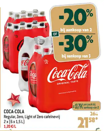 Louis Delhaize COCA-COLA Regular, Zero, Light of Zero cafeïnevrij 2 x (6 x 1,5 L) aanbieding