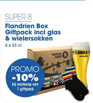 SUPER 8 Flandrien Box Giftpack incl glas & wielersokken 4 x 33 cl