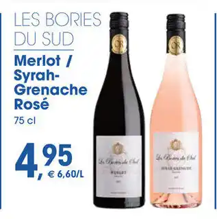 Prik en Tik LES BORIES DU SUD Merlot / Syrah Grenache Rosé 75 cl aanbieding