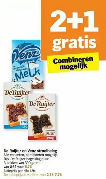 Albert Heijn De ruijter hagelslag puur aanbieding