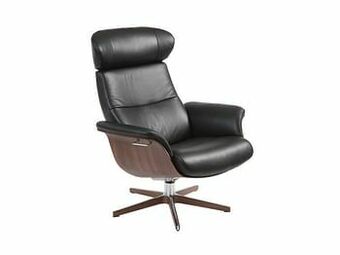 Deba Meubelen Relaxzetel hoge rug/houten voet TIMEOUT - Zwart/Walnoot Zwart aanbieding