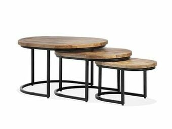 Salontafel HOUSTON set van 3 - Mangohout/zwart ijzer Hout