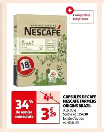 Auchan Capsules de cafe nescafe farmers origins brazil aanbieding