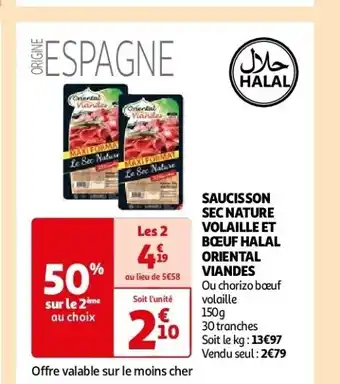 Saucisson sec nature volaille et bœuf halal oriental viandes