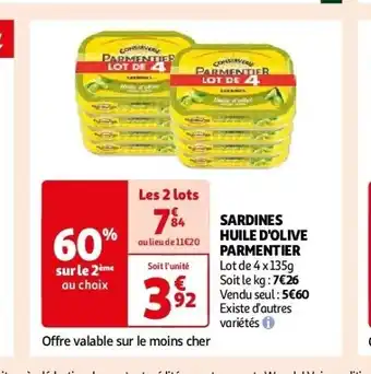 Auchan Sardines huile d'olive parmentier aanbieding