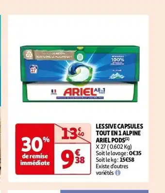 Auchan Lessive capsules tout en 1 alpine ariel pods aanbieding