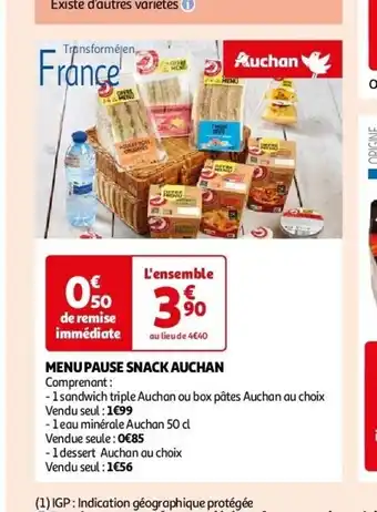 Menu pause snack auchan