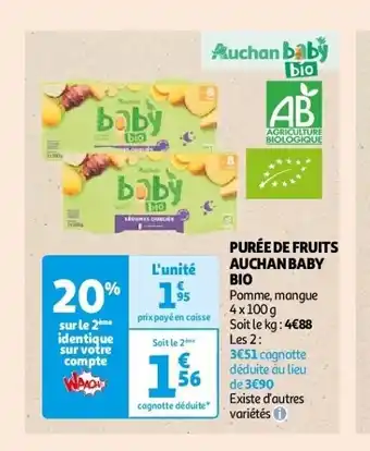 Auchan Purée de fruits auchan baby bio aanbieding