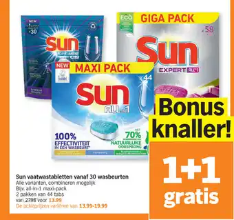 Albert Heijn Sun vaatwastabletten vanaf 30 wasbeurten aanbieding