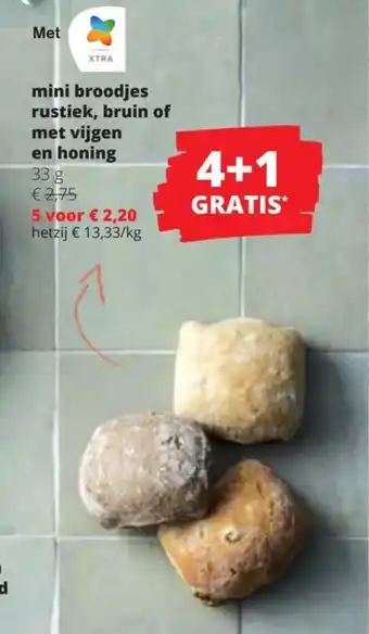Spar Colruyt mini broodjes rustiek, bruin of met vijgen en honing 33g aanbieding