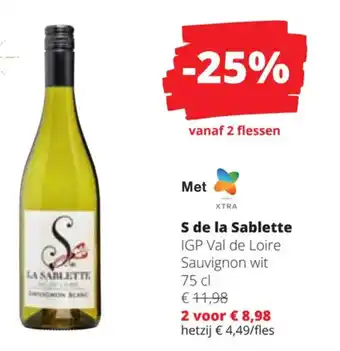 Spar Colruyt S de la Sablette IGP Val de Loire Sauvignon wit 75 cl aanbieding