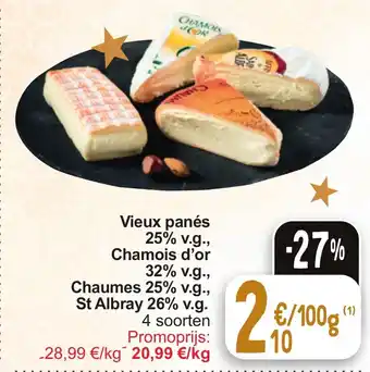 Cora Vieux panés 25% v.g., Chamois d'or 32% v.g., Chaumes 25% v.g., St Albray 26% v.g aanbieding