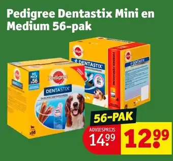 Kruidvat Pedigree dentastix mini en medium 56-pak aanbieding