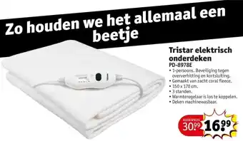 Kruidvat Tristar elektrisch onderdeken PD-8978E aanbieding