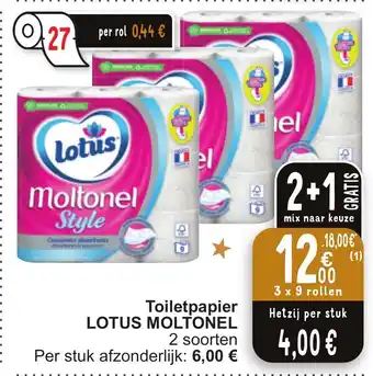 Cora Toiletpapier LOTUS MOLTONEL 3 x 9 rollen aanbieding