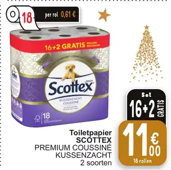 Cora Toiletpapier SCOTTEX PREMIUM COUSSINÉ KUSSENZACHT 18 rollen aanbieding