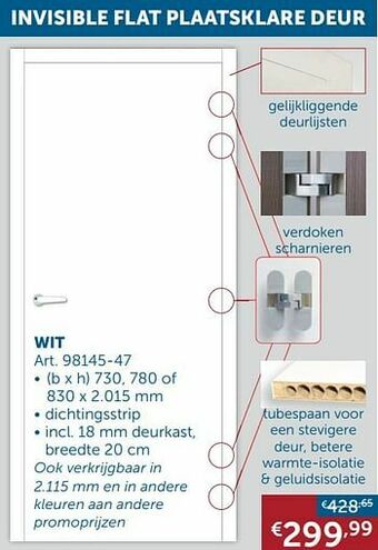 Zelfbouwmarkt Invisible flat plaatsklare deur wit aanbieding