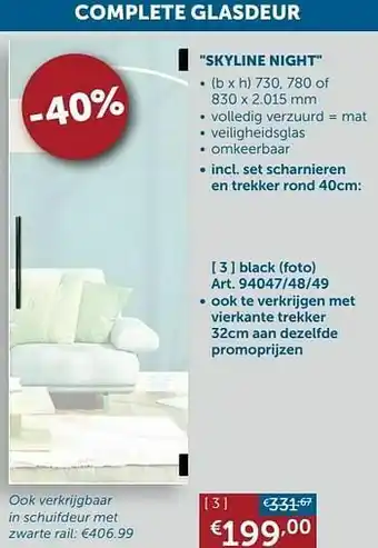 Zelfbouwmarkt Complete glasdeur skyline night black foto aanbieding