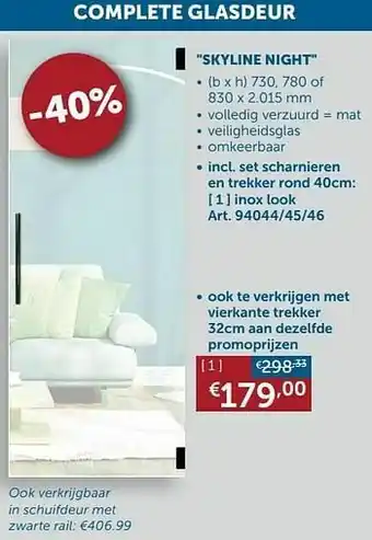 Zelfbouwmarkt Complete glasdeur skyline night inox look aanbieding