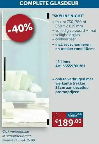 Zelfbouwmarkt Complete glasdeur skyline night inox aanbieding