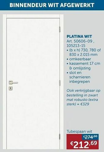 Zelfbouwmarkt Binnendeur wit afgewerkt platina wit aanbieding