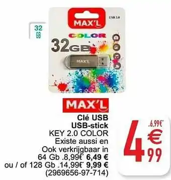 Cora Max`l clé usb usb-stick key 2.0 color aanbieding
