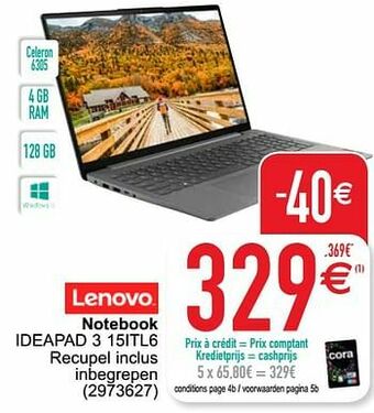 Cora Lenovo notebook ideapad 3 15itl6 aanbieding
