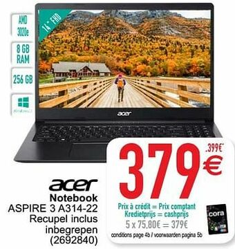 Cora Acer notebook aspire 3 a314-22 aanbieding