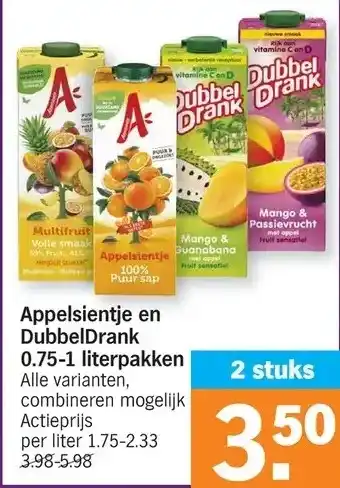 Albert Heijn Appelsientje en dubbeldrank 0.75-1 literpakken aanbieding