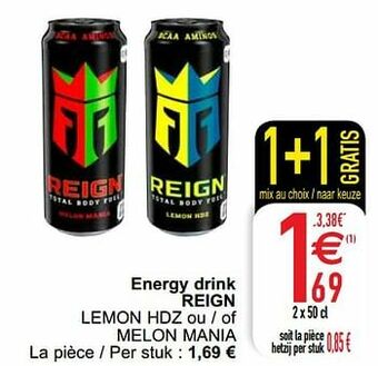 Cora Energy drink reign lemon hdz ou - of melon mania aanbieding